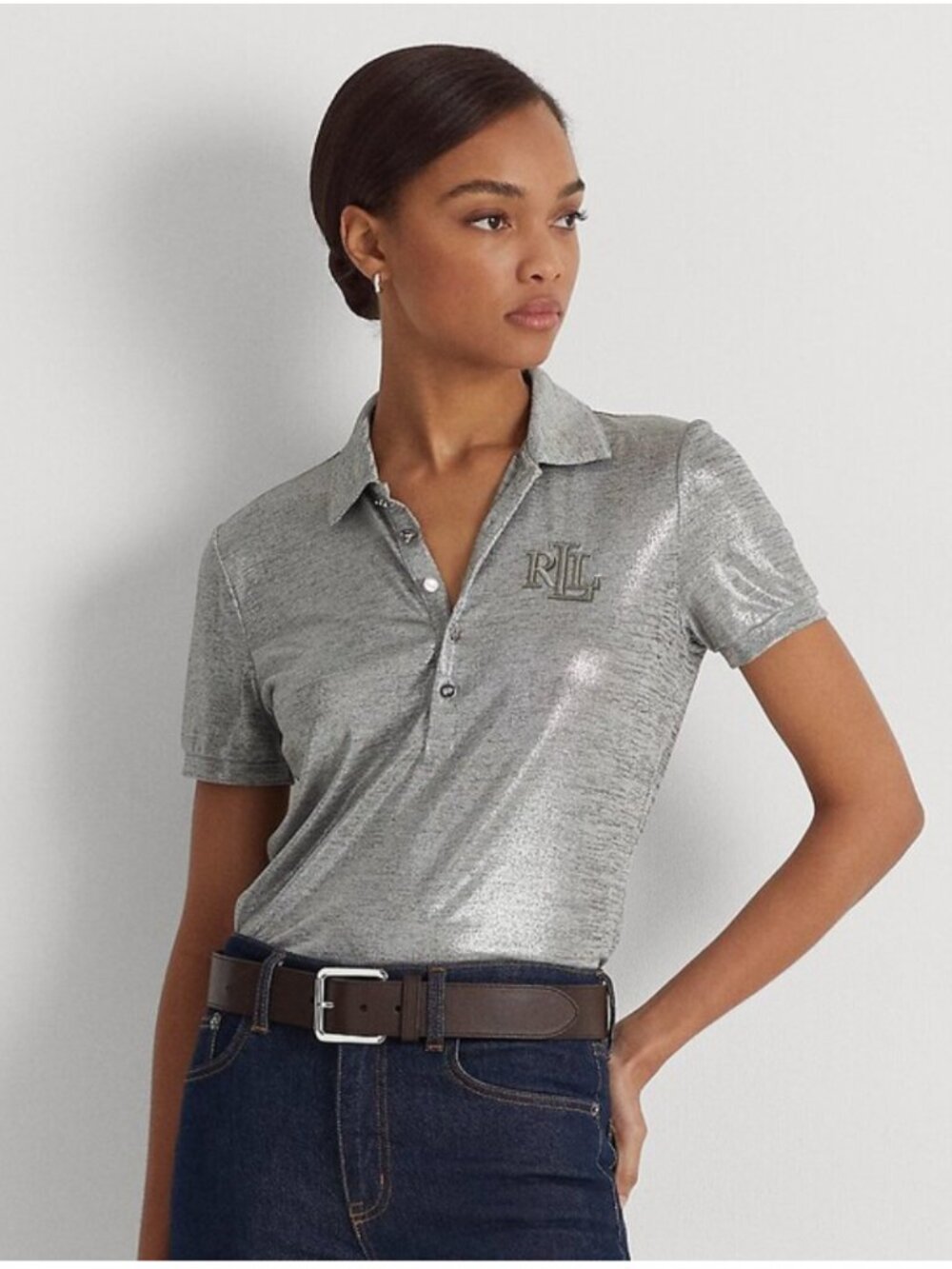 Lauren Ralph Lauren Women's Silver Jersey Polo Shirt